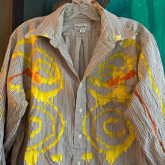 Hand painted casual button downs ton down shirt XL - Picture 5 of 16
